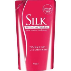  KRACIE Silk Moist Essence Conditioner Увлажняющий кондиционер для волос, с шелком и природным коллагеном, с цветочно-фруктовым ароматом, сменная упаковка 350мл., фото 1 