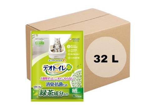  Unicharm Наполнитель для кошачьего туалета целлюлозный крупные гранулы зеленый чай водоотталкивающий 4л х 8уп, фото 1 