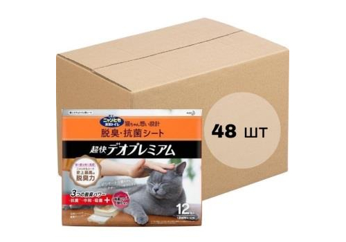  KAO Premium Салфетка для кошачьего туалета антибактериальная 12шт х 4уп, фото 1 
