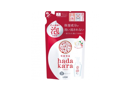  LION Бархатное увлажняющее мыло-ПЕНКА для тела "Hadakara" с ароматом букета цветов (для нормальной кожи) 440 мл, мягкая упаковка, фото 1 