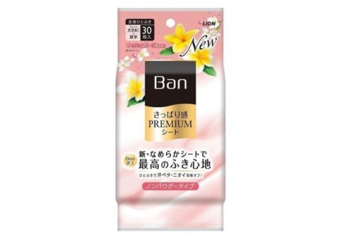 LION Дезодорант для всего тела в форме салфеток "Ban Premium Refresh Shower Sheets" (без пудры / аромат «Волшебные цветы») 30 шт., фото 1 