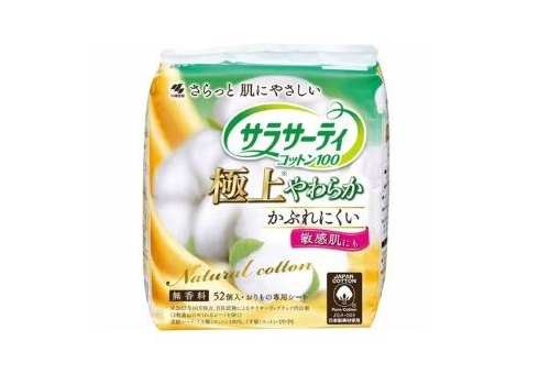  KOBAYASHI Cotton 100% Ежедневные гигиенические прокладки 100% хлопок, для чувствительной кожи, без аромата, 52шт., фото 1 