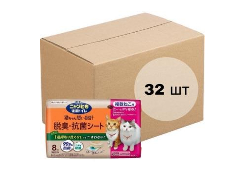  KAO Салфетка для кошачьего туалета антибактериальная для 2-ух и более кошек 8шт х 4уп, фото 1 