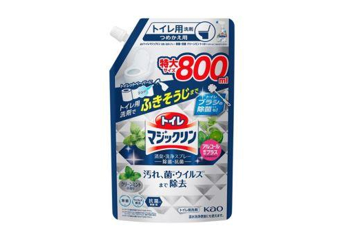  KAO Toilet Magiclean Deodorant & Clean Sterilization Spray Чистящее и дезодорирующее средство для туалета, для быстрой и легкой уборки, с ароматом свежей мяты, мягкая упаковка с крышкой 800мл., фото 1 