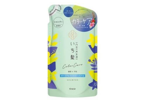  KRACIE Ichikami Color Care & Base Shampoo Восстанавливающий шампунь для ухода за окрашенными волосами, с ароматом цветущей горной вишни и цветков лимона, сменная упаковка 330мл., фото 1 