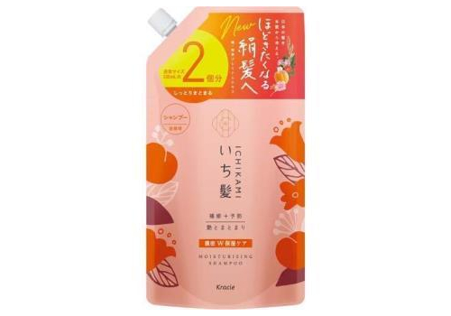  KRACIE Ichikami Double Moisturizing Care Shampoo Шампунь для интенсивного увлажнения поврежденных волос, с ароматом абрикоса и цветущей горной вишни, сменная упаковка с крышкой 660мл., фото 1 