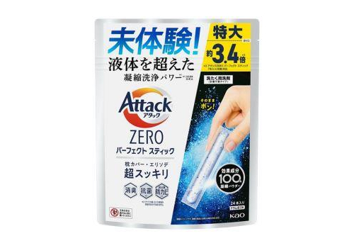  KAO Attack Zero Perfect Stick Стиральный порошок в стиках, с антибактериальным и дезодорирующим эффектом, с ароматом свежей зелени, 24 стика (общий вес упаковки 312г.), фото 1 