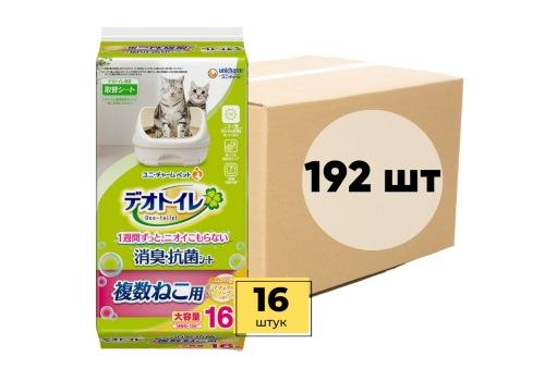  UNICHARM Салфетка для кошачьего туалета для 2-ух и более кошек с ароматом душистого мыла 16шт Х 12уп, фото 1 