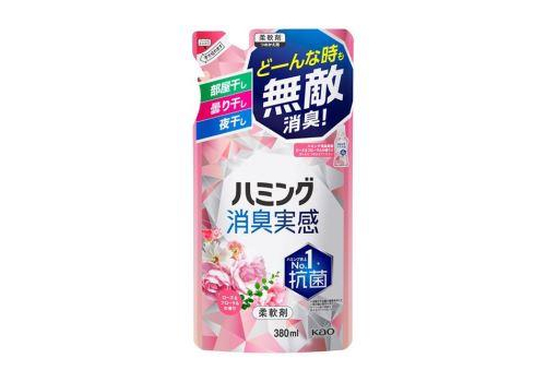 KAO Humming Feeling Rose & Floral Кондиционер-ополаскиватель для белья, с антибактериальным эффектом, с ароматом розового сада, сменная упаковка 380мл., фото 1 