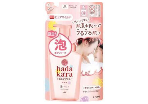  LION Бархатное увлажняющее мыло-ПЕНКА для тела "Hadakara" с нежным ароматом мыла (для чувствительной кожи) 440 мл, мягкая упаковка, фото 1 