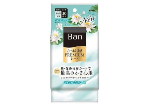  LION Дезодорант для всего тела в форме салфеток "Ban Premium Refresh Shower Sheets" (с пудрой, аромат «Цветущий лотос») 30 шт., фото 1 