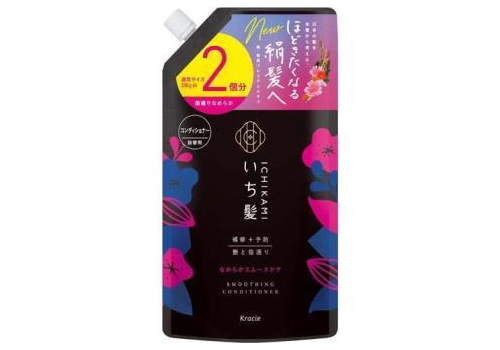  KRACIE Ichikami Smooth Care Conditioner Кондиционер для поврежденных волос, разглаживающий, с ароматом цветущей горной вишни, сменная упаковка с крышкой 660г., фото 1 