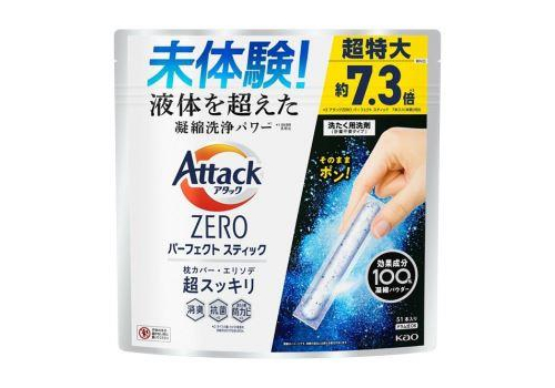  KAO Attack Zero Perfect Stick Стиральный порошок в стиках, с антибактериальным и дезодорирующим эффектом, с ароматом свежей зелени, 51 стик (общий вес упаковки 663г.), фото 1 