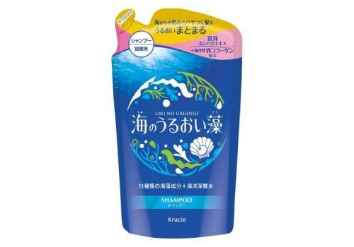  KRACIE Umi No Uruoiso Moisture Care Увлажняющий шампунь для волос с экстрактами морских водорослей, с освежающим цветочно-морским ароматом, сменная упаковка 400мл., фото 1 