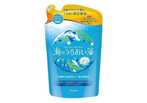  KRACIE Umi No Uruoiso Moisture Care Увлажняющий шампунь-кондиционер для волос 2-в-1 с экстрактами морских водорослей, с освежающим цветочно-морским ароматом, сменная упаковка 380мл., фото 1 