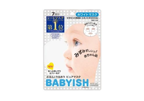  KOSE Clear Turn Babyish White Mask Маска отбеливающая для лица с экстрактом ромашки и витамином С, 7шт., фото 1 